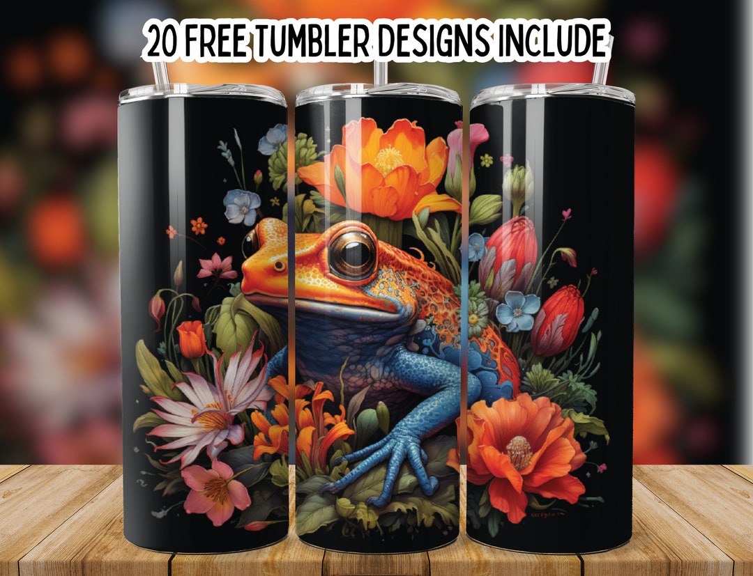 Colourfull Flower Design, 3D Frog and Flower 20 Oz Skinny Tumbler Wrap ...