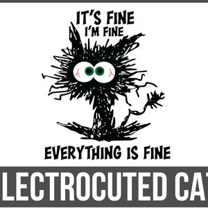 Está tudo bem, estou bem, tudo está bem SVG, estou bem, gato Svg, gato preto Svg, gato eletrocutado, gato louco svg, silhueta engraçada de gato_SD