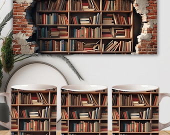 3D Bücherregal Becher Sublimation, 3D Buch Becher Wrap, 3D Becher Wrap, 11 Unzen Becher Png, 15 Unzen Becher PNG Buchliebhaber Becher, Sofort Download