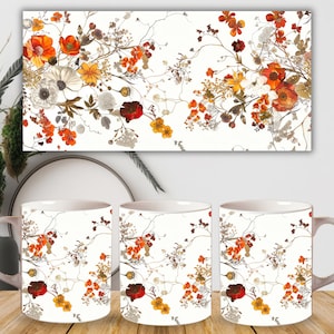 Wildflowers Mug sublimation designs, Watercolor Floral 15oz mug wraps png, Spring mug template designs, Flower Mug Sublimation Design