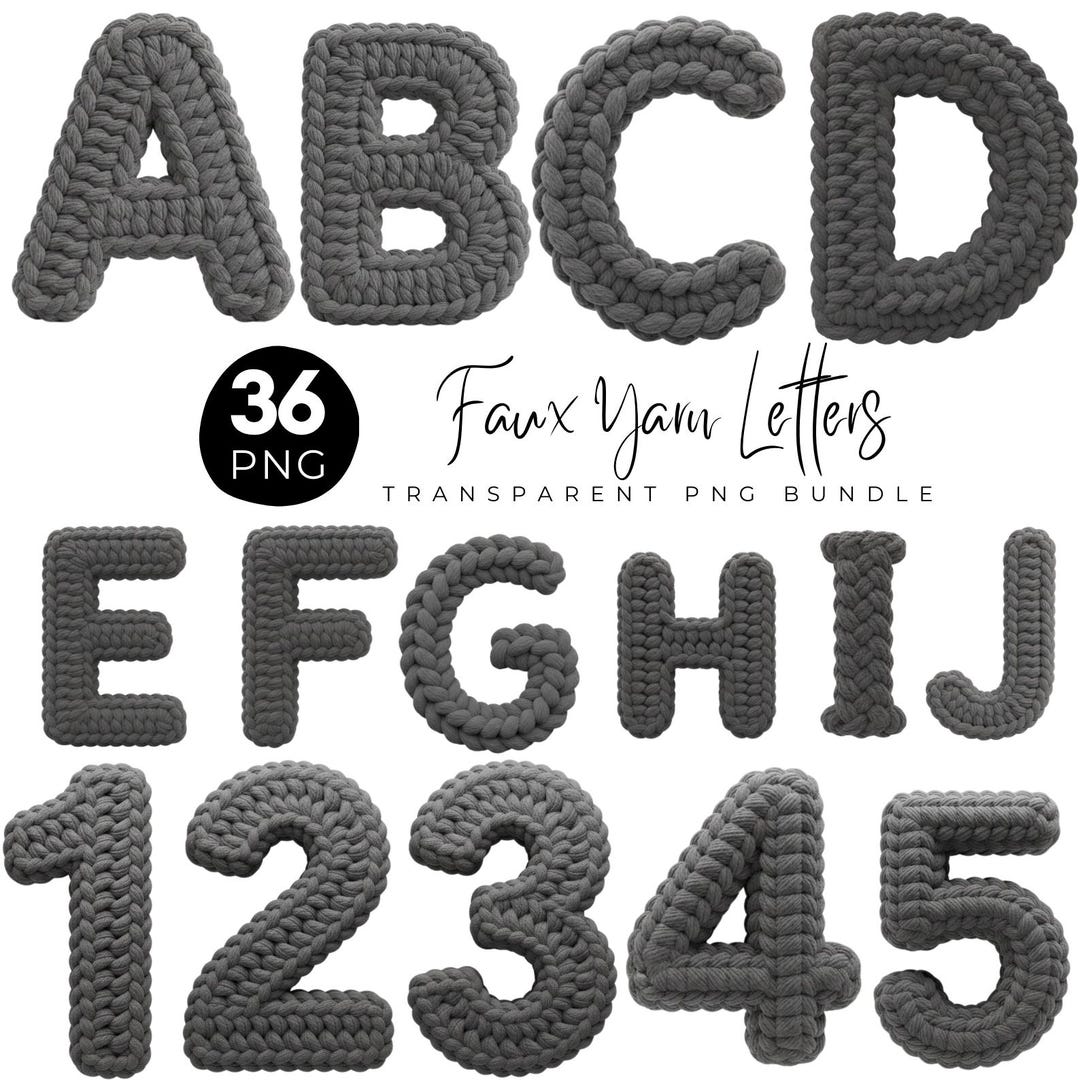 Faux Yarn Latch Hook Alphabet PNG Bundle, Cozy Brown Knitted Letters ...