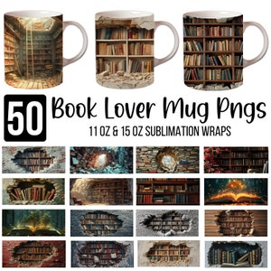 3D Bücherregal Becher Sublimation, 3D Buch Becher Wrap, 3D Becher Wrap, 11 Unzen Becher Png, 15 Unzen Becher PNG Buchliebhaber Becher, Sofort Download