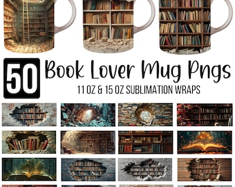 3D Bücherregal Becher Sublimation, 3D Buch Becher Wrap, 3D Becher Wrap, 11 Unzen Becher Png, 15 Unzen Becher PNG Buchliebhaber Becher, Sofort Download