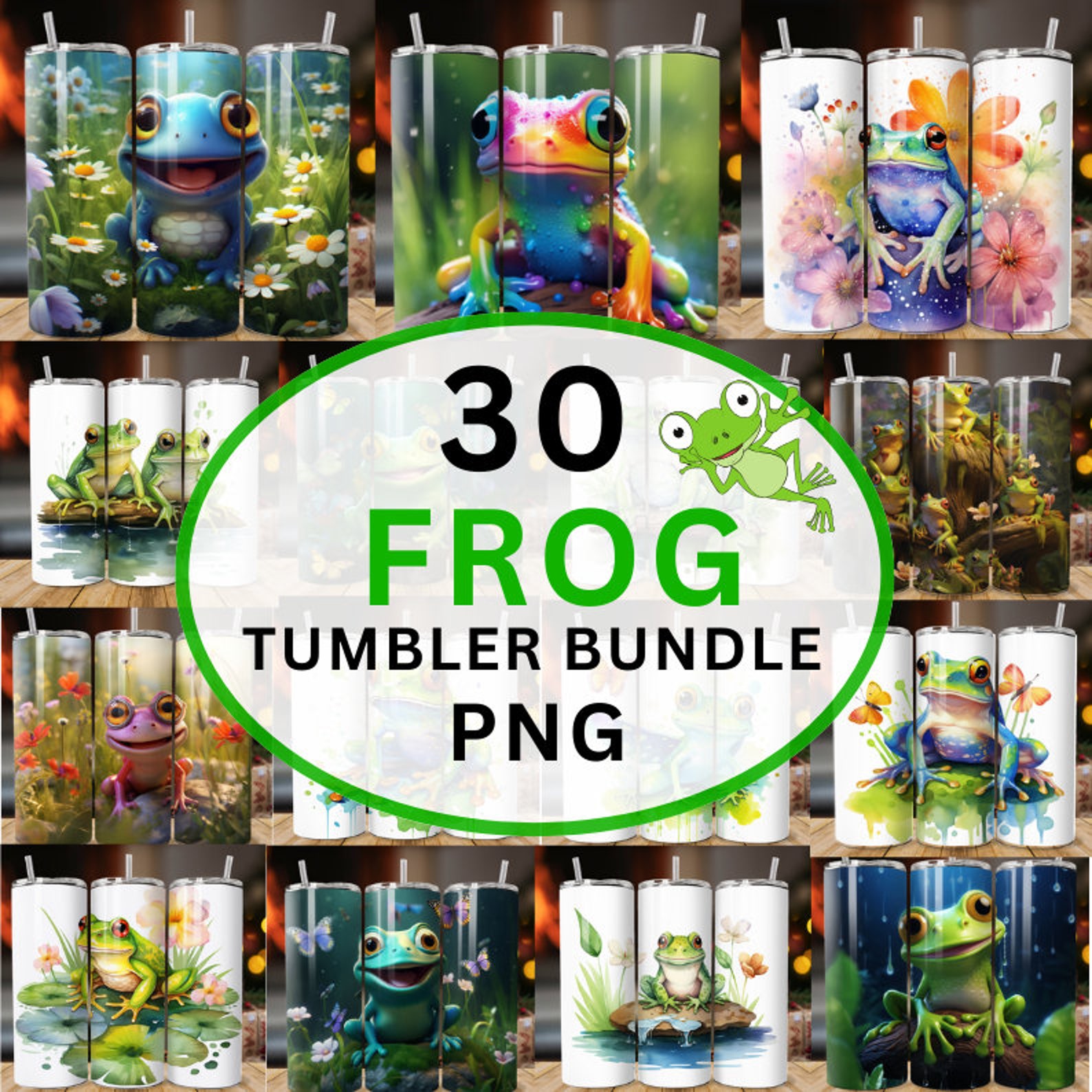 Frog Watercolor 20oz Skinny Tumbler Sublimation Png, Cute Frog Tumblers ...