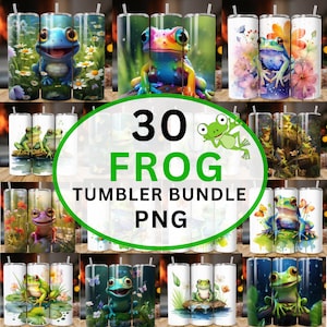 Puede incluir: Un conjunto de 30 diseños de sublimación que presentan varias ranas de dibujos animados en diferentes poses y entornos. Los diseños son perfectos para crear vasos personalizados, tazas y otros artículos personalizados. Los diseños están en formato PNG.