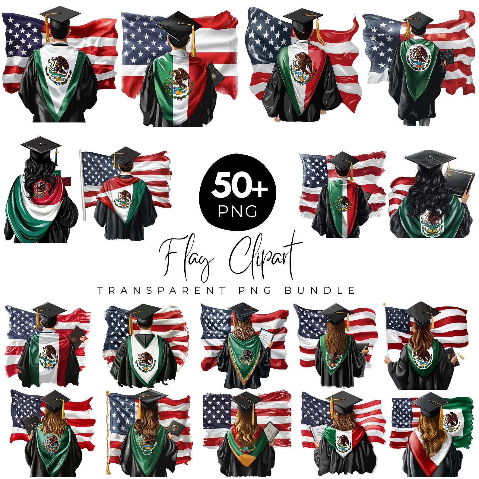 50+ Graduation Flag Clipart Bundle, American Flag Graduation PNG ...