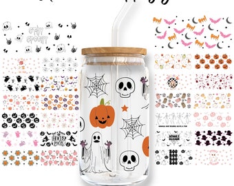 Halloween Glass Can Wrap Svg, 16oz Libbey Glass Can, Spooky, Ghost Glass Wrap, Halloween Cup Wrap, Digital Download, SVG PNG File for Cricut