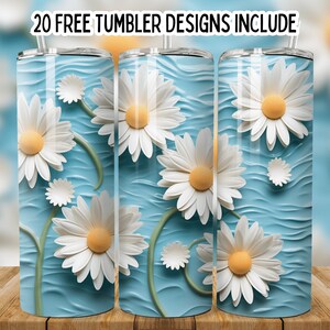 Straight Sublimation Wrap Design, 3D White Daisy Seamless Flower,Tumbler PNG, Template,  20oz Skinny Tumbler Wrap PNG