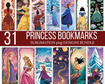 30+ Princess Bookmark Printable PNG Bundle, Cute Fairytale Girl Reading Marker Set, Pastel Royal Nursery Bookmarks Png, Digital Download