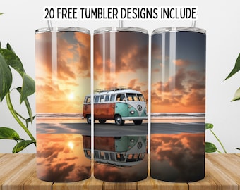 Straight Tumbler, 3D Sunset Beach 20oz Skinny Tumbler PNG, Skinny Beach Sunset Tumbler, Summer Tumbler Wraps, Seamless Sublimation Tumbler