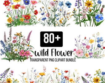 80+ Wildflower Clipart Bundle, Watercolor Wildflower Png, Wildflower Meadow, Watercolor Flower, Scrapbook, Junk Journal, Digital Download