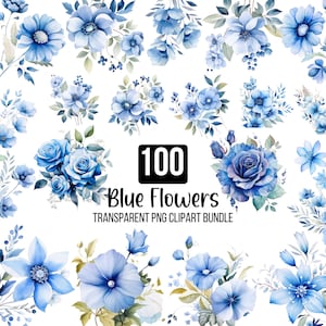 Blauwe bloemen png-bundel, pastelblauwe roos, lichtblauwe clipartbundel, stoffige blauwe bloemen clipart, bruidsboeket, digitale download