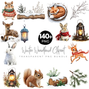 140+ Winter woodland animals clipart png bundle, winter clipart, boho woodland watercolor PNG, woodland christmas Bundle, Digital Download