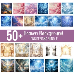 50+ hemelachtergrond PNG-bundel, Blue Sunset Memorial in Loving Memory, Heaven traptreden en poort, digitale download
