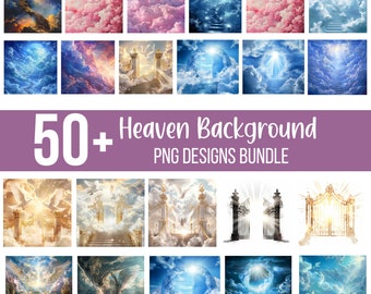 50+ Heaven Background PNG Bundle, Blue Sunset Memorial In Loving Memory, Heaven Stair Steps & Gate, Digital Download