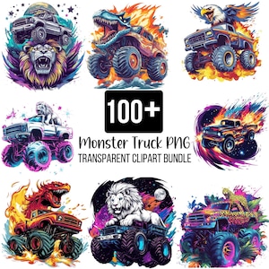 100+ Monstertruck Clipart Bundle, Monstertruck Illustration Set, Monstertruck Wand Kunst Clipart, Monstertruck Party Clipart, digitales PNG