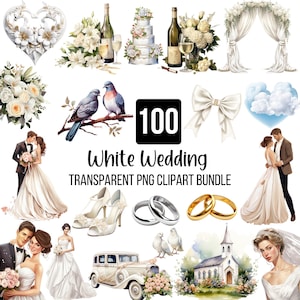 100 bruiloft clipart bundel, aquarel witte bruiloft clipart png, bruiloft elementen, bruid clipart, trouwlocatie, rustieke bruiloft digitaal