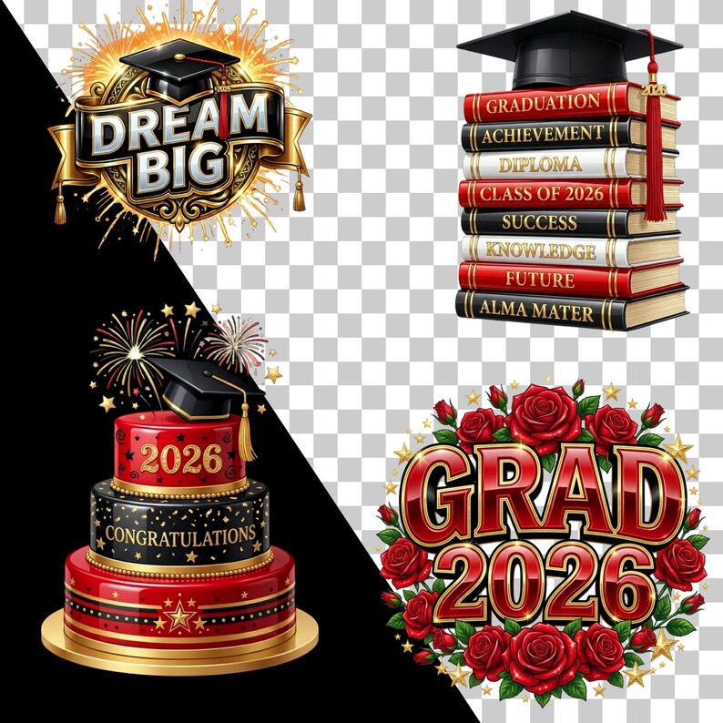 60 Graduation Clipart PNG Bundle, Graduation Cap Gown Diploma ...