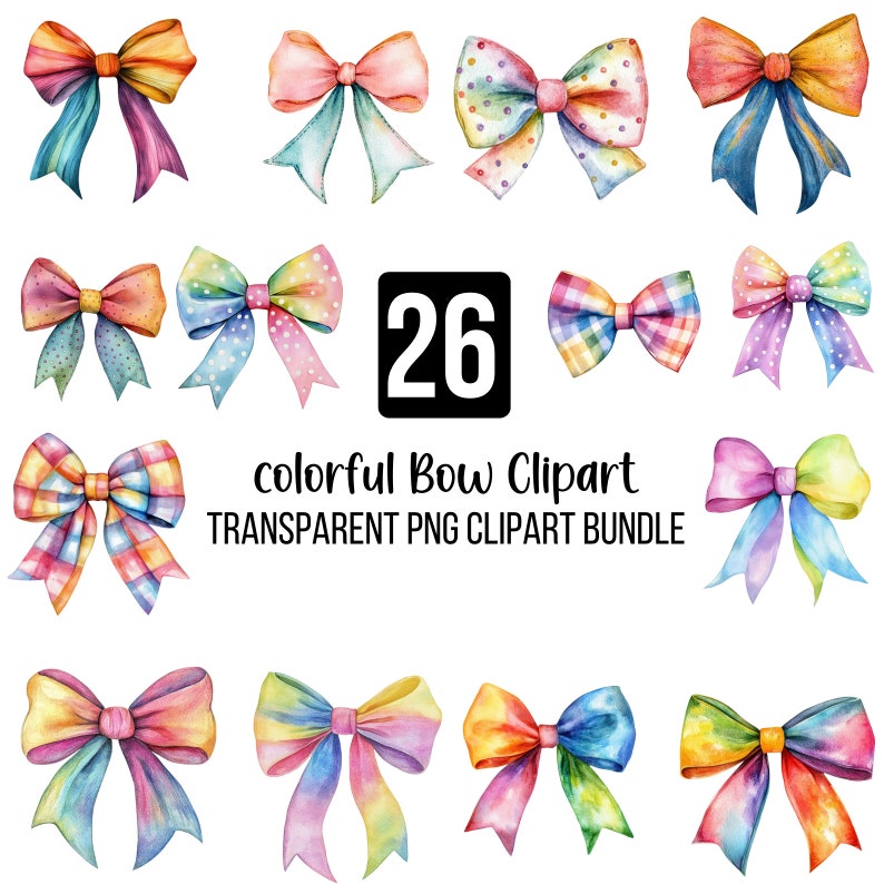 400 Watercolor Bows Clipart PNG Mega Bundle, Colorful Coquette Bow, Silk Coquette Bow Designs, Cute Lace Bow,Girly Clipart, Digital Download image 3