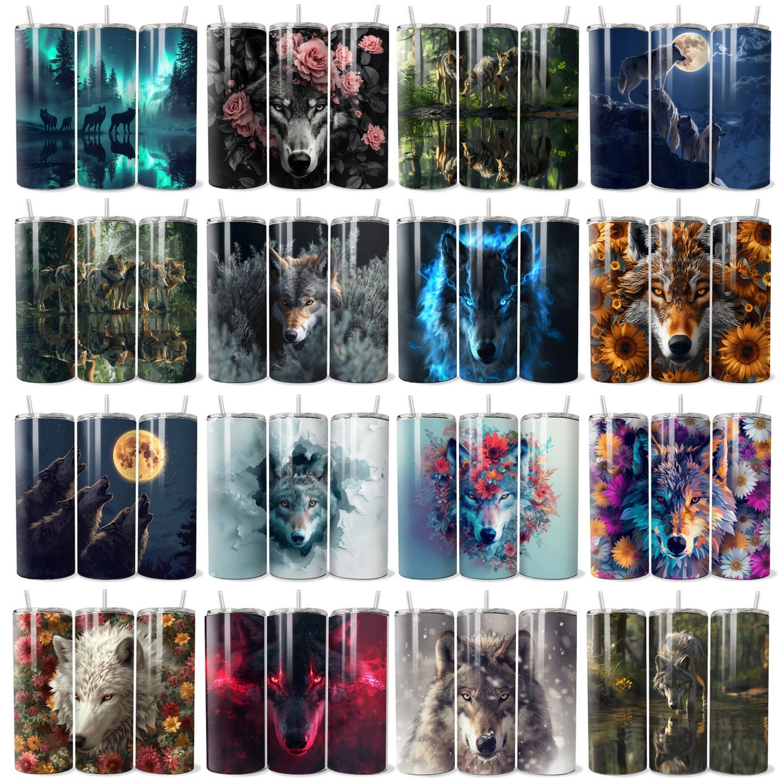 50 Wolves Tumbler Wrap PNG Bundle, Wolf Tumbler Png, 20oz Skinny ...
