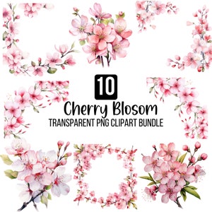 10 Aquarell Kirschblüte Clipart, Kirschblüte, rosa Sakura PNG, Blumenzweige, Aquarell rosa Blumen Png, digitaler Download