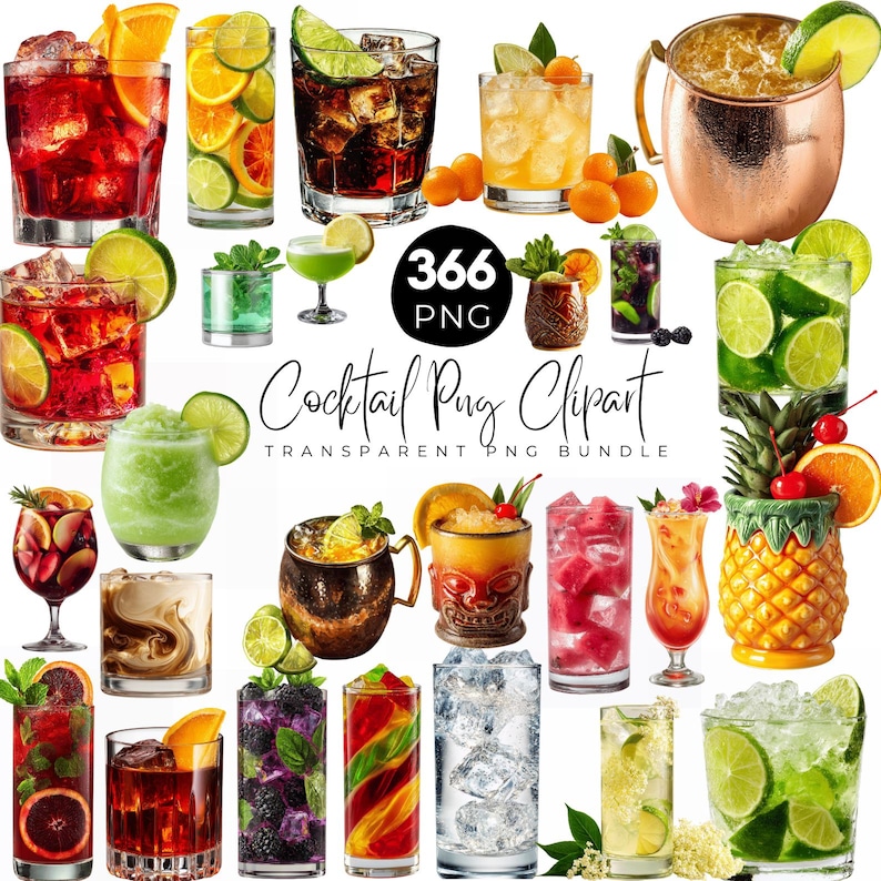 Cocktail Clipart Bundle, Cocktail Png, Alcohol Illustrations, Non ...
