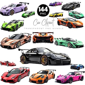 144 Watercolor Sleek Supercars Bundle, Sport cars Clipart, Fast Car PNG, Luxury Vehicles Sublimation Designs, Digital Download