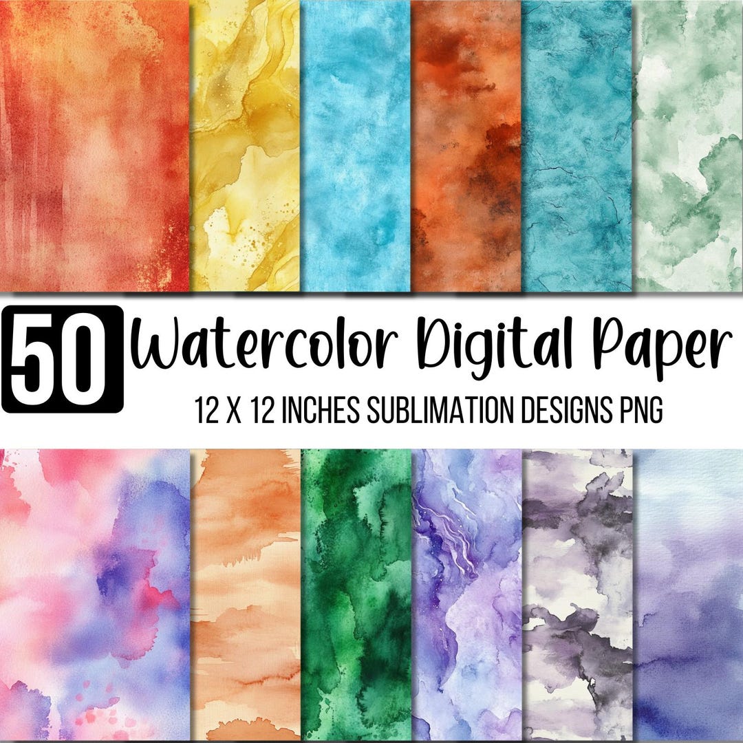 50 Watercolor Digital Paper, Seamless Watercolor Background, Scrapbook ...