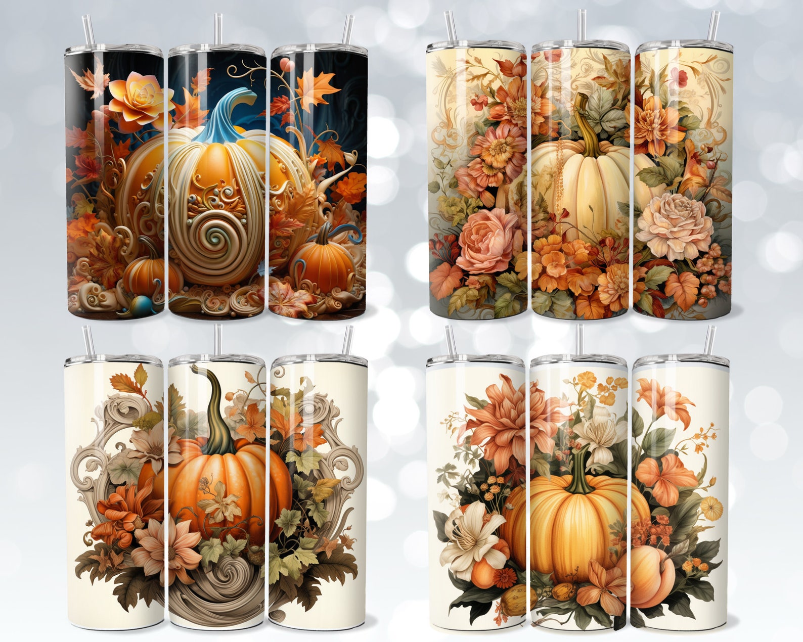 Fall Pumpkins Tumbler PNG Bundle, Fall Tumbler Wrap Png, 20oz Skinny ...