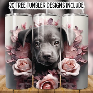 Blumen Hund Tumbler png, 3D Hund 20 Unzen Tumbler Wrap Bundle Designs, Hund Sublimation Tumbler Wrap, Seamle Dog Wrap, niedlicher 3D Dog Tumbler Wrap
