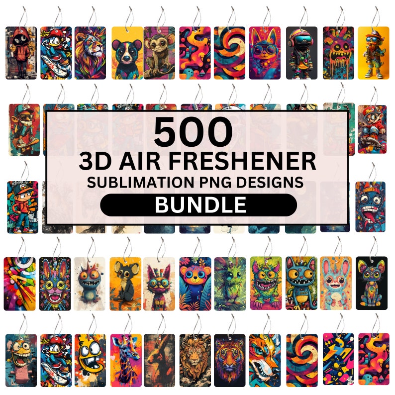 500 Air Freshener Designs Bundle, Colorful Cartoon Animals,mystical