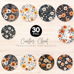 30 Wildflower Coaster Sublimation Designs, Floral PNG Coaster Bundle, Daisy and Bloom Designs, Digital Download