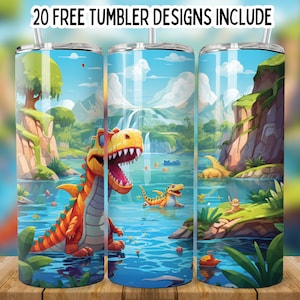 Envoltura para vaso de dinosaurio T-rex 3D de 20 oz, diseños de sublimación de dinosaurios, vaso rústico de dinosaurio grunge sin costuras, PNG jurásico para niños