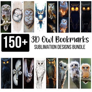 150+ 3D-uil bladwijzers, sublimatie PNG-bundel, Fantasy Owl Art, mystieke bladwijzerset, digitale download
