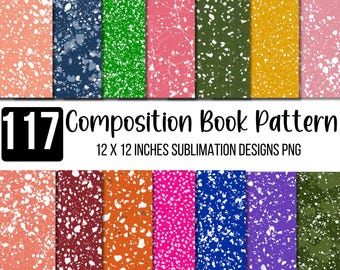 117 Composition Digital Paper, Seamless Composition Book Patterns, Back To School PNG,  Notebook Digital Paper, Planner Designs, School PNG