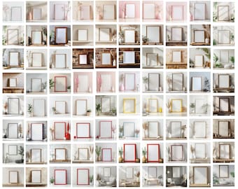 100 Frames Set Mockup Bundle, Frames Mockup For Digital Art Display, Wall Mockup Frames, Photo Frame Mockup,  Wooden Frame Mockup Bundle Set