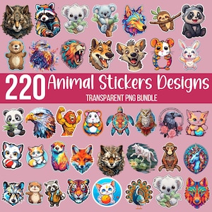 220 süße Tiere Aufkleber Bundle, Kawaii Tiere PNG, Hund, Löwe Png, digitale Aufkleber, Aufkleber Clipart, digitaler Download