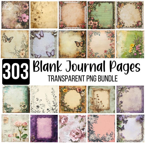 303 Blank Journal Pages Bundle, Junk Journal Kit, Printable Shabby Pages, Rose Paper Vintage, Vintage Blank Papers, Old Digital Paper