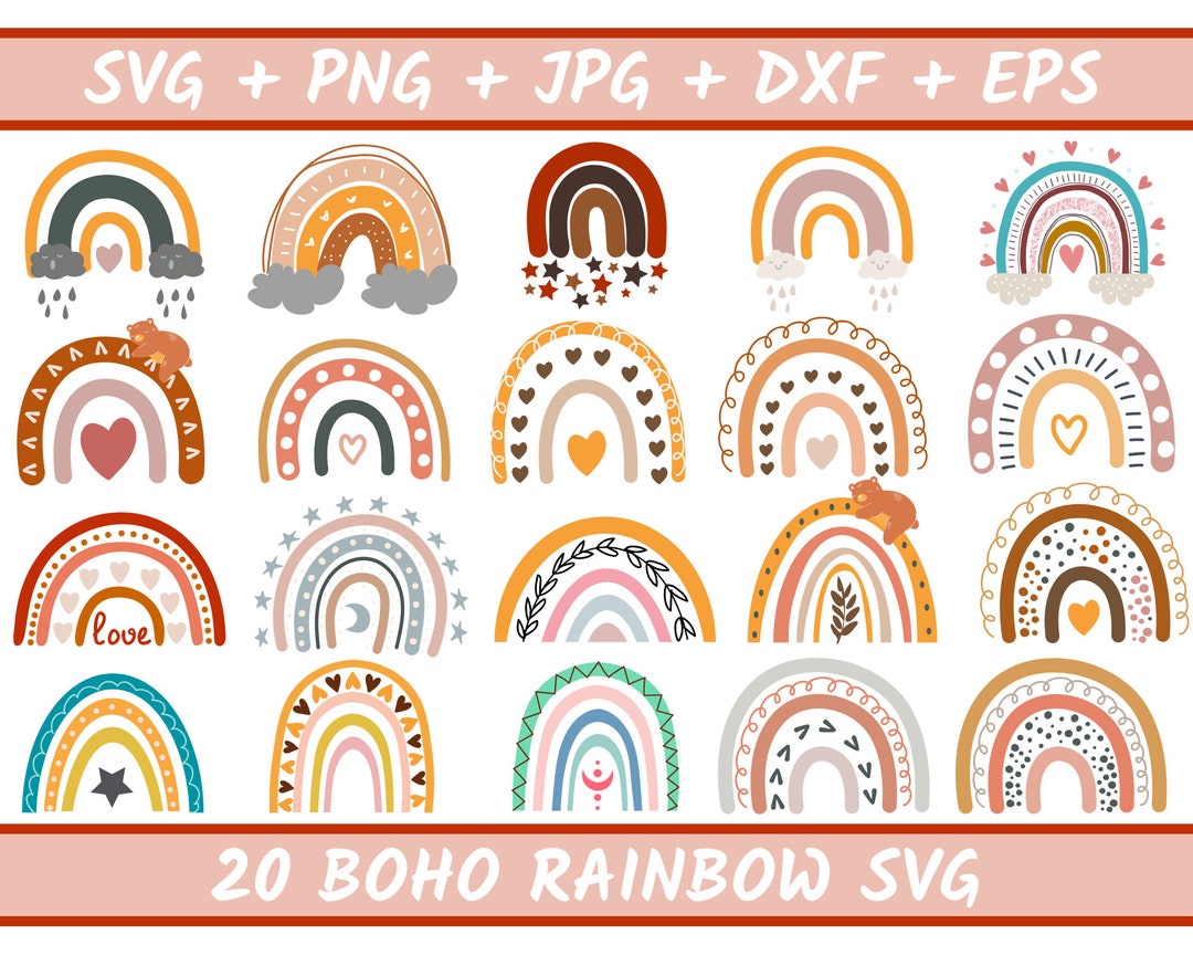 Boho Rainbow SVG Bundle, Hand Drawn Rainbow, Rainbow Bundle Svg ...