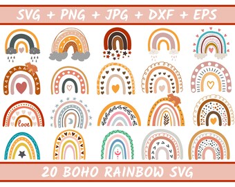 Boho Rainbow SVG-bundel, handgetekende regenboog, regenboogbundel svg, Rainbow Svg, Leopard Rainbow svg, pastel regenboog, Cricut-bestand