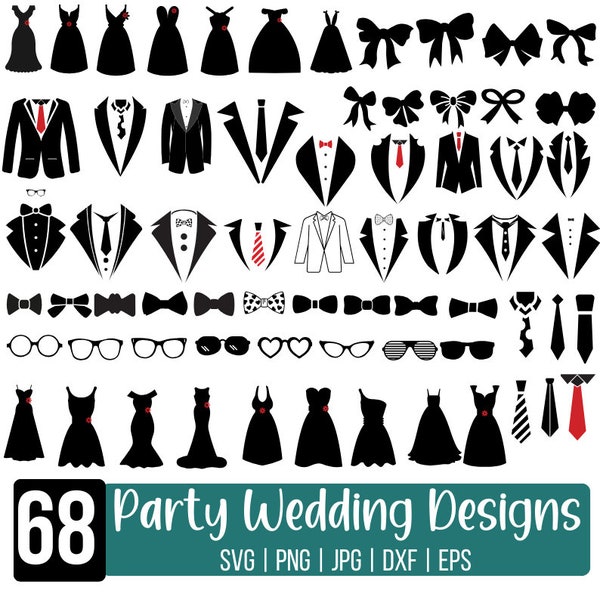 Wedding Dresses SVG Bundle, Suit bundle svg, Tuxedo cut file, Bridesmaid Dresses Svg, Dresses Silhouette, Digital Download