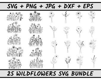25 Wildflower SVG Bundle, Minimalist Bouquet SVG, Floral svg, Birth Flower svg, Flower Border svg, Flower Sketch svg, Floral svg Bundle