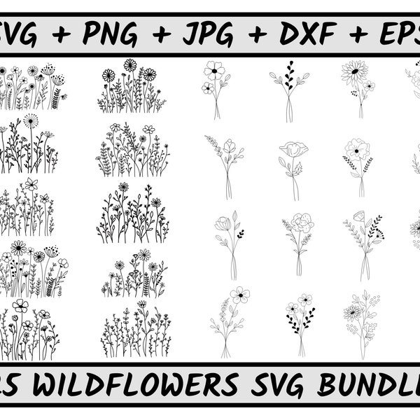 25 Wildflower SVG Bundle, Minimalist Bouquet SVG, Floral svg, Birth Flower svg, Flower Border svg, Flower Sketch svg, Floral svg Bundle