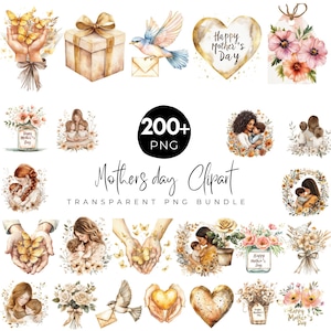 200 + Boho Muttertag Clipart Bundle, Aquarell Mutter und Baby Clipart, Blumen Sublimation Muttertag, süße Geschenkelemente, sofort verfügbar