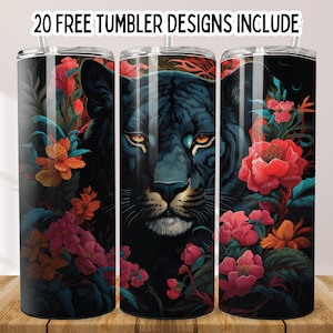 3D Panther und Blumen 20 Unzen Skinny Tumbler Wrap Design, Blumen Becher, gerader Tumbler Wrap, Floral Panther Design, Sublimation Design