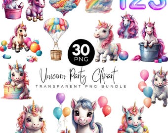 30 Cute Unicorn Party Clipart Bundle, Cute Unicorn Clipart, Rainbow Stars, Kawaii Unicorn, Rainbow Clip Art, Unicorn Png, Instant Download