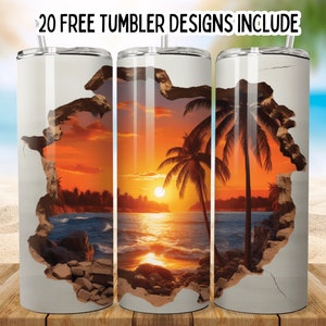 3D Cracked Wall Beach Sea Shells 20oz Tumbler Wrap, Island Beach Straight Tumbler Wrap, Beach Seamless Design, Sublimation Design Png