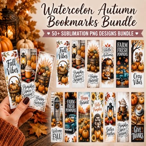 Watercolor Autumn Bookmarks Bundle, Fall Aesthetic Printable Bookmarks, Cozy Autumn Reading Gift, Instant Download
