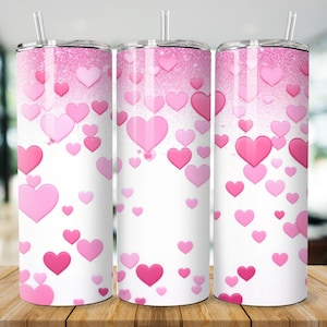 Pink Heart Tumbler Wrap Bundle, 20oz Skinny Valentine Tumbler Sublimation Designs, Valentines Day Tumbler Wrap PNG, Instant Digital Download