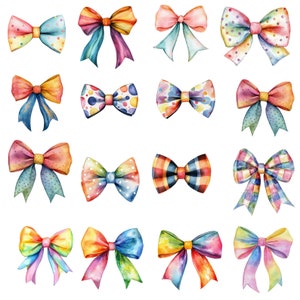 400 Watercolor Bows Clipart PNG Mega Bundle, Colorful Coquette Bow, Silk Coquette Bow Designs, Cute Lace Bow,Girly Clipart, Digital Download image 5